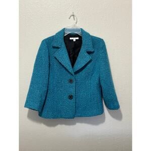 Women’s CAbi Bourke Boucle Jacket Blazer Cropped Wool Blend Turquoise size 10